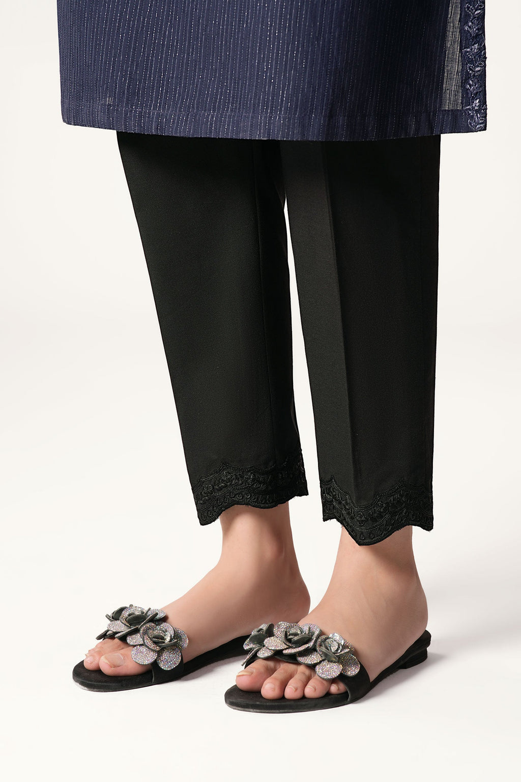 Embroidered Black Cambric Trouser - Maria B